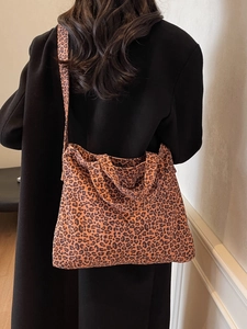 Sac fourre-tout tendance en toile à motif léopard avec grande capacité pour femmes
