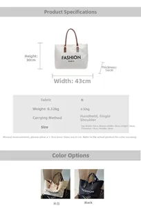 Detailed dimensions of the canvas tote bag showing width, height and thickness specs