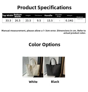 Detailed size chart and dimensions for the pleated nylon striped bucket tote bag