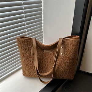 Large Capacity Sherpa Fleece Tote Bag Soft Teddy Wool Handbag With PU Leather Handles For Autumn Winter Women