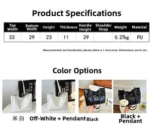 Detailed size chart and color options for the stylish PU leather tote shoulder bag