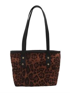 Borsa tote vintage leopardata con manici neri e dettagli con borchie dorate per ufficio