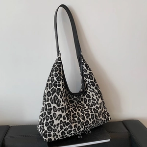 Leopard Print Large Capacity Tote Bag For Women Nylon Urban Minimalist Fashion Shoulder Crossbody Bag Retro Casual Commuting Handbag