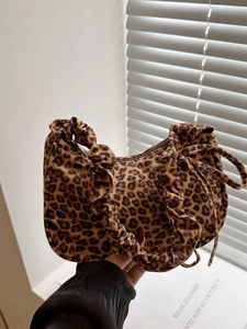 Sac Sous le Bras Imprimé Léopard pour Femmes Sac Hobo en Toile Vintage Avec Bandoulière Plissée Sac à Épaule Mode Rétro