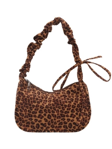 Sac bandoulière imprimé léopard en forme de croissant avec sangle plissée élégante