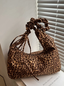 Sac Sous Les Aisselles À Imprimé Léopard Sac À Épaule Hobo En Toile Avec Poignée Froncée Et Détail De Ruban Pour Femmes