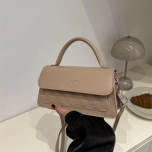 Korean Style Women Checkerboard Embossed Small Square Bag PU Leather Shoulder Handbag Crossbody Bag Simple Fashion Daily Travel Bag
