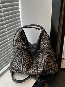 Mochila Tote con Estampado de Leopardo Gran Capacidad Mujer Lona Multifuncional Bolso de Hombro con Cremallera Lazo Bolso Casual Retro