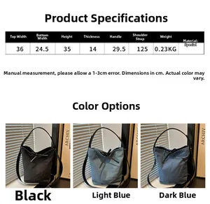 Size chart for casual bow shoulder bag with dimensions for strap and main compartment