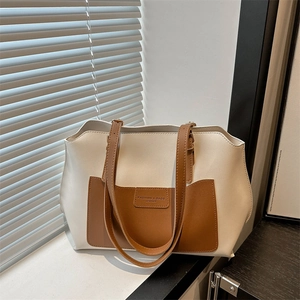 Grand Sac Fourre-Tout Pour Femmes En Cuir PU Sac À Main Couleur Contrastée Chic Sac À Épaule De Banlieue Avec Bandoulière Réglable Mode Voyage Quotidien