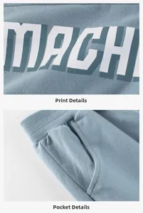 Détails du short de sport enfant bleu-gris avec imprimé lettres et poche latérale