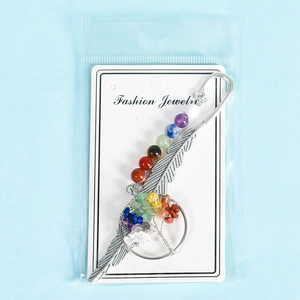 Handcrafted tree of life feather bookmark with colorful natural crystal chakra stones