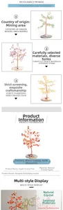 Detailed view of handmade crystal tree featuring agate base and natural gemstone branches