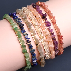 Set of 7 handmade crystal chip headbands with natural stones on gold wire frames