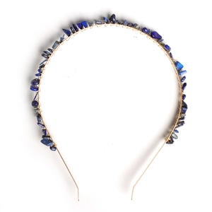 Handmade gold wire headband with irregular blue crystal stones for women hair styling