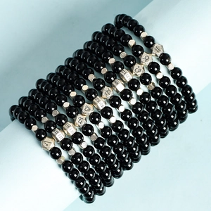Bracelet en Obsidienne Noire Naturelle Avec Breloque en Douze Signes du Zodiaque Bijoux en Perles Cadeau Homme Femme