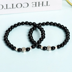 Bracelets en obsidienne noire naturelle pour couples avec breloques de zodiaque gravées