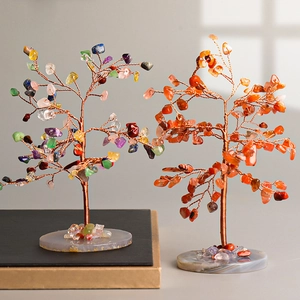 Handcrafted crystal money tree set with agate base for home and office desk decoration