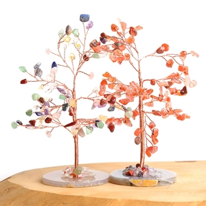 Handmade crystal tree of life decor with agate base and copper wire branches