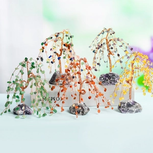 Handmade Healing Crystal Money Tree Gemstone Tree Raw Stone Base Copper Wire Decor For Home Office Wealth Prosperity Gift