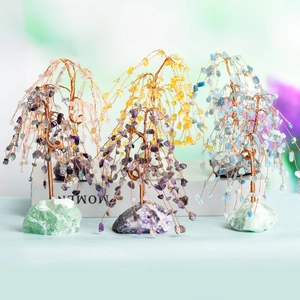Handcrafted crystal money tree with natural amethyst and citrine on a raw stone base
