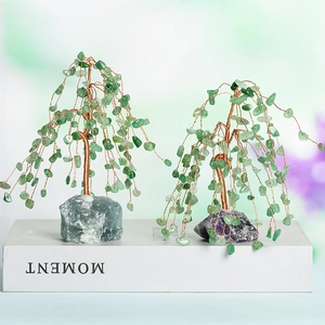 Aventurine crystal money tree with natural raw gemstone base for home office desk decor