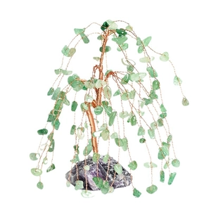 Green aventurine crystal weeping willow tree with a natural purple amethyst base decor