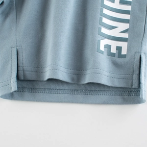 Short de sport enfant en coton bleu avec fente latérale et imprimé de lettres HINE