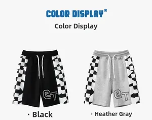 Détails du short en coton pour enfants avec bandes damiers et logo imprimé