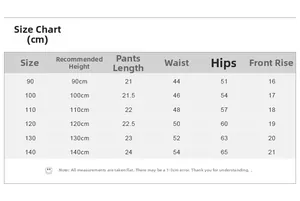 Detailed size chart for girls summer thin leggings featuring measurements from 90 to 140 cm