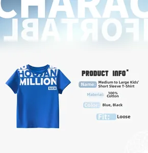 Détail du t-shirt enfant bleu roi 100% coton avec impression de lettres MILLION blanche