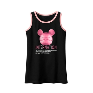 Girls Sleeveless Cotton Dress Summer Tank Princess A-Line Casual Cartoon Mouse Print Contrast Piping