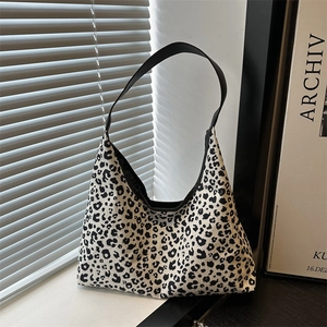 Sac Tote en Toile Imprimé Léopard pour Femmes Grande Capacité Sac à Épaule Hobo Vintage Avec Fermeture Magnétique Sac Décontracté