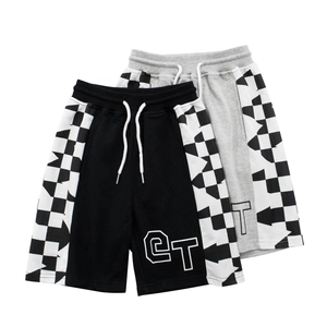Shorts En Coton Pour Enfants Patchwork Damier Imprimé Lettres Été Décontracté Sport Garçons Filles