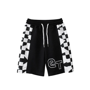 Short de sport enfant noir et blanc à damier avec imprimé CT et cordon de serrage