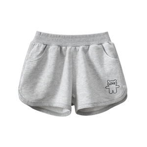 Graue Baumwoll-Kindershorts mit Gummizug und Bärenprint für sommerlichen Komfort
