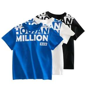 T-Shirt Enfant Coton Respirant Été Décontracté Imprimé Lettres Style Sportif Manches Courtes Pour Garçons