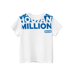 T-shirt classique en coton blanc pour garçon avec imprimés Million Rich bleus devant