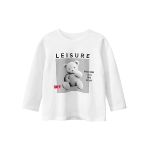 T-Shirt À Manches Longues Pour Filles Pur Coton Dessin Animé Ours Chien Col Rond Décontracté Style Coréen Enfants Hauts
