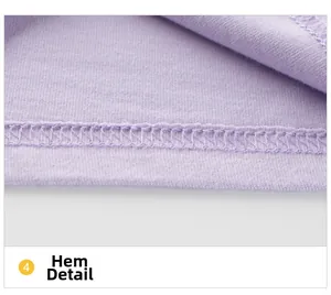 Dettaglio dell'orlo con doppia cucitura su questa maglia in cotone lilla per bambine