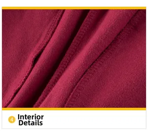 Macro shot of burgundy twill inner lining with neat stitching on children's sports pants