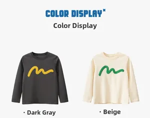 Aperçu des couleurs pour t-shirts manches longues enfants en gris foncé et beige crème