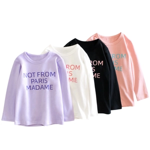 T-Shirt A Maniche Lunghe Da Ragazza Puro Cotone Girocollo Stampa Lettere Pullover Top Stile Semplice Per Bambini