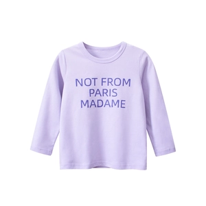 T-shirt a maniche lunghe in cotone lilla per bambina con stampa Not From Paris Madame
