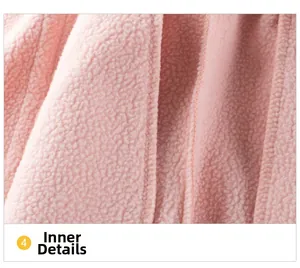 Detailed close-up of soft pink fleece lining on warm autumn winter kids pants