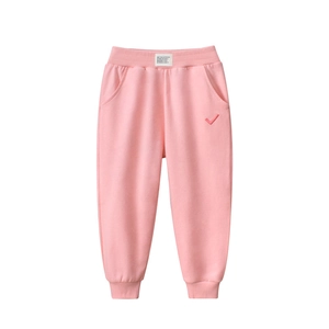 Kids Girls 100% Cotton Jogger Pants Elastic Waist V-shaped Embroidery Casual Sports Trousers For Spring Autumn