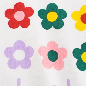 T-shirt blanc à manches longues en coton pour filles avec motifs floraux colorés