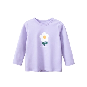 T-shirt violet en coton à manches longues pour filles avec motif fleur et texte sunshine
