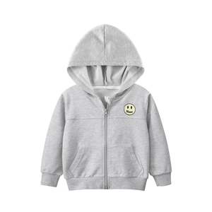 Veste À Capuche Fille Sweatshirt À Fermeture Éclair Coton Décontracté Sportif Patch Smiley Imprimé Lettres Gris