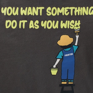 Boys long sleeve dark grey cartoon t-shirt with painter print and slogan detail